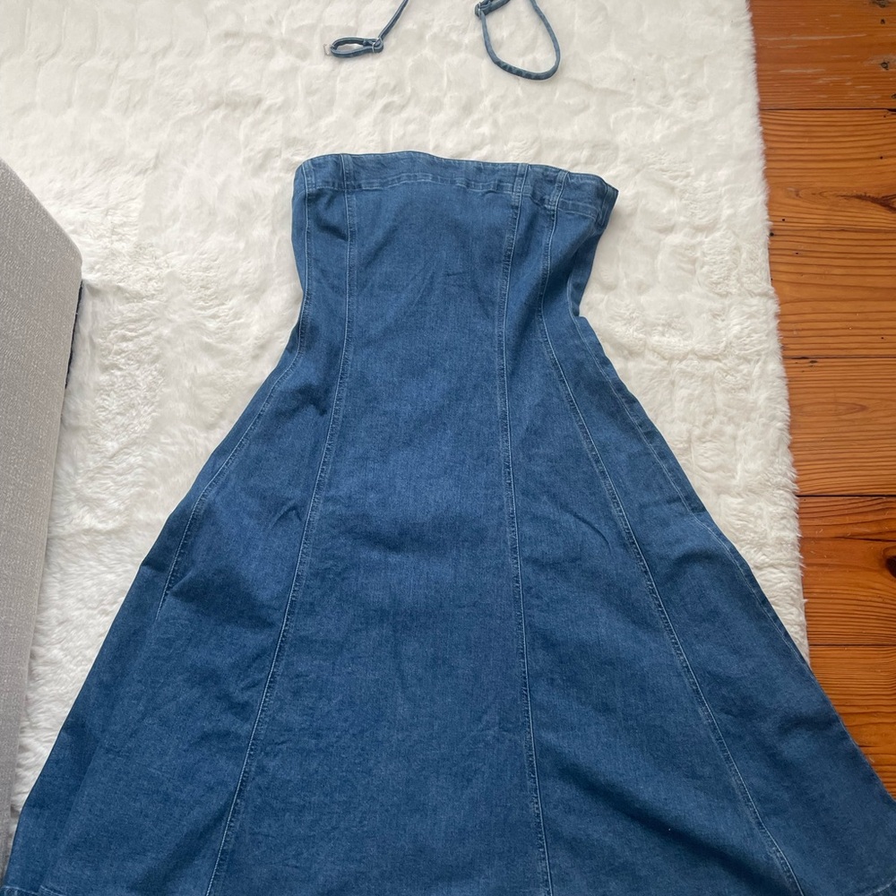 GAP Blue and White Strapless A-Line Dress
